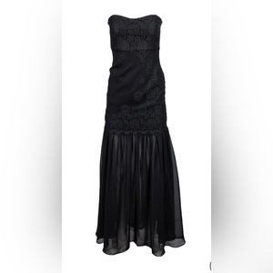 Aidan Mattox Black Floral Lace Embellishments Strapless Mermaid Gown US 4